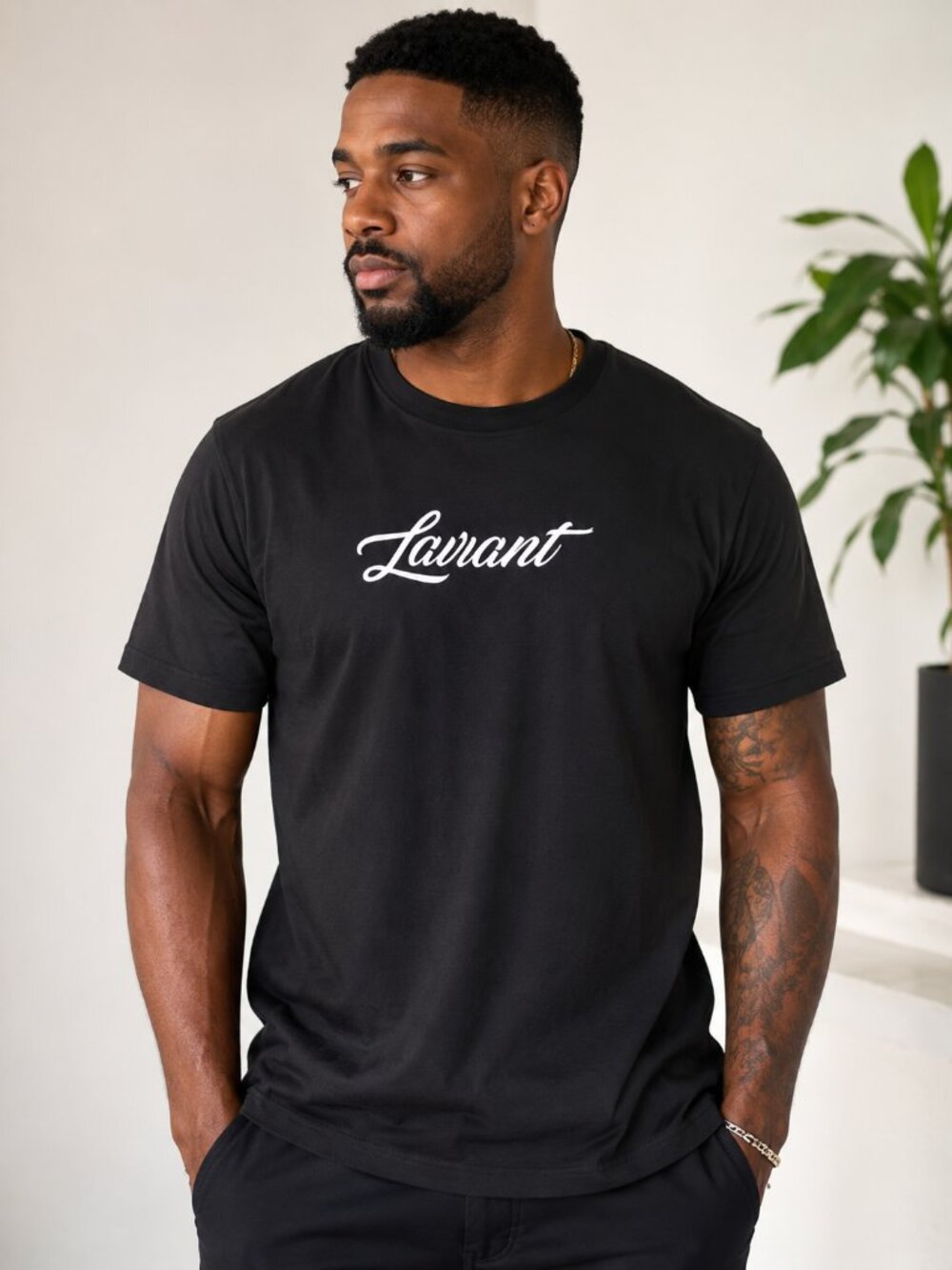 Laviant Black Graphic Logo (Thick) T-Shirt | Streetwear | Crew Neck | Men's